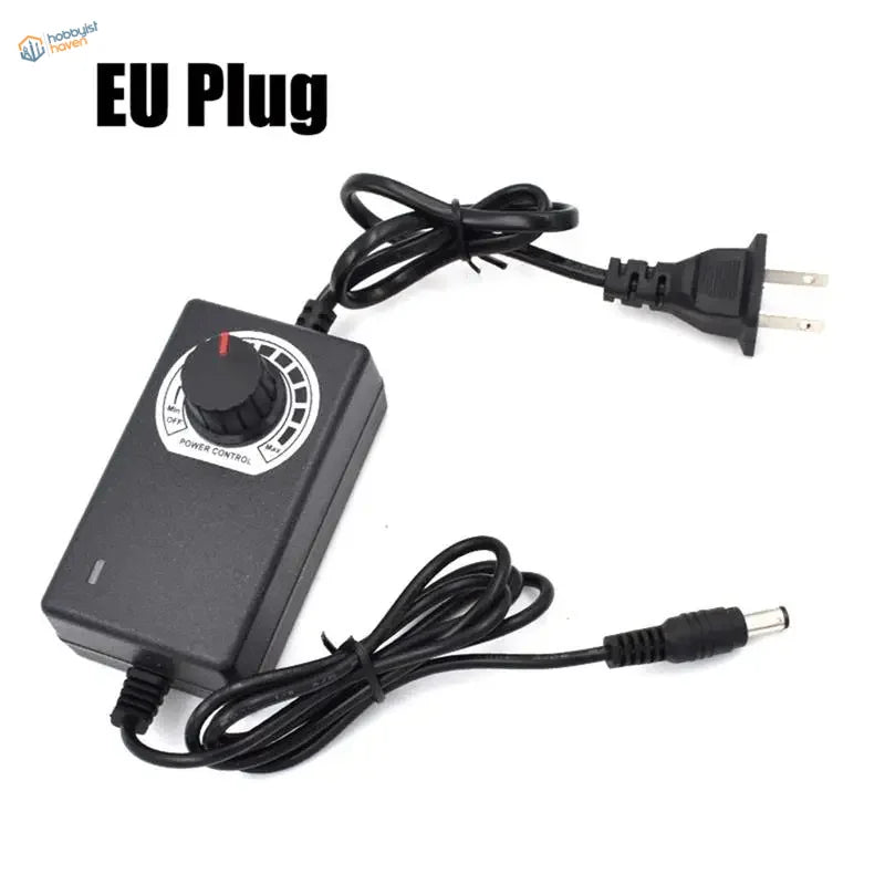 Black plastic voltage-adjustable adapter for electric foam cutter with EU plug