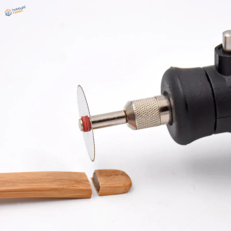 Electric mini drill with black handle, silver shaft, cutting disc, 220V EU plug