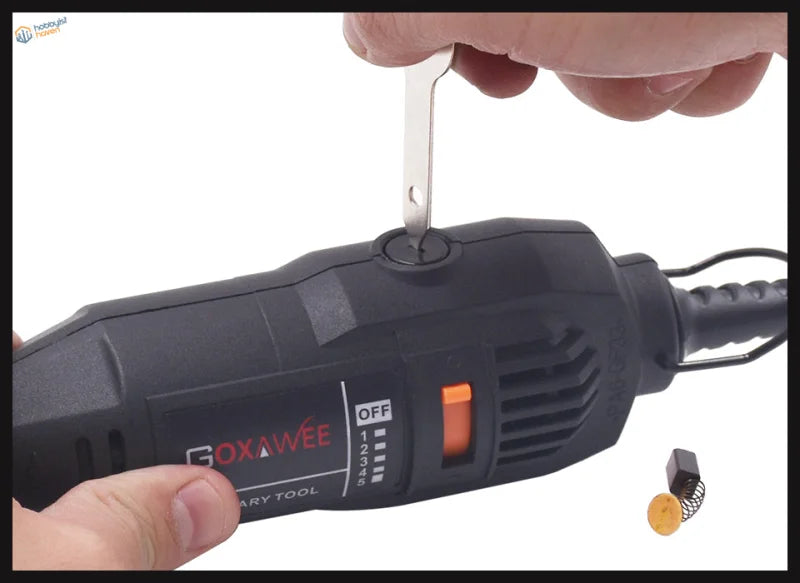 Black goxawee electric mini drill with 220V EU plug, orange switch, speed settings