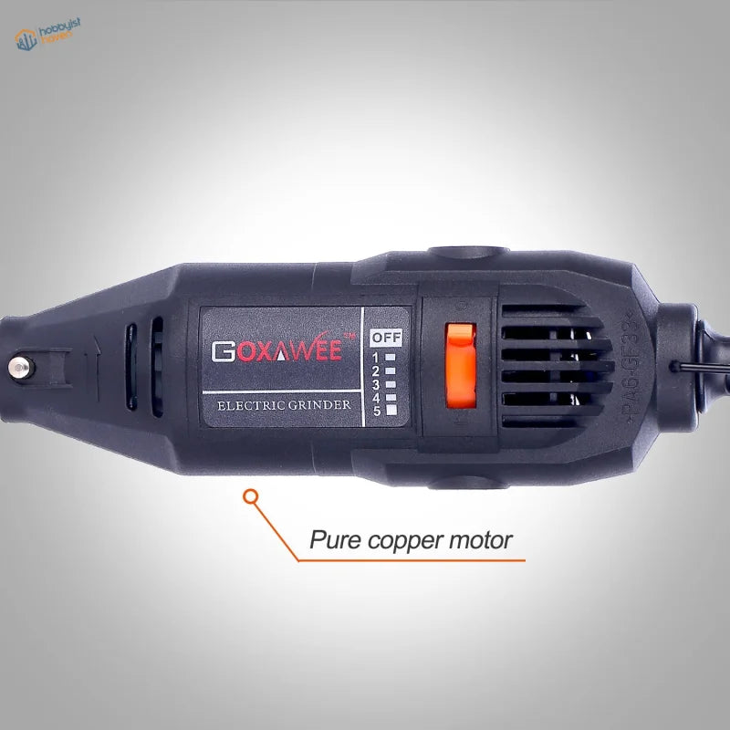 Black goxawee electric mini drill with 220V EU plug, orange switch, copper motor