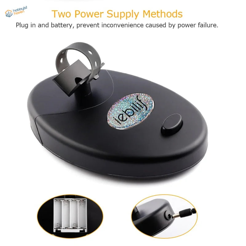 Black oval LED light with Leblis logo on electric paint bottle shaker