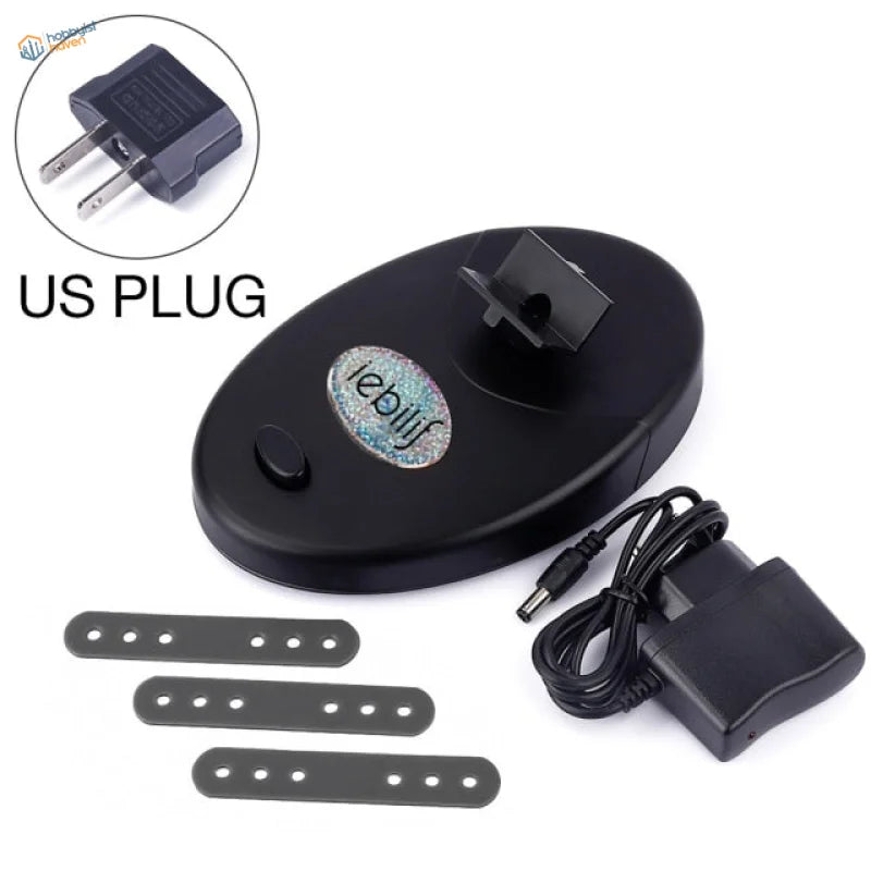 Black oval electric paint bottle shaker stand with glittery logo