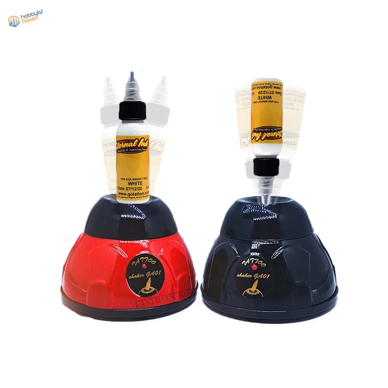 Electric Paint Vortex Shaker with red black ink shakers and white ink bottles