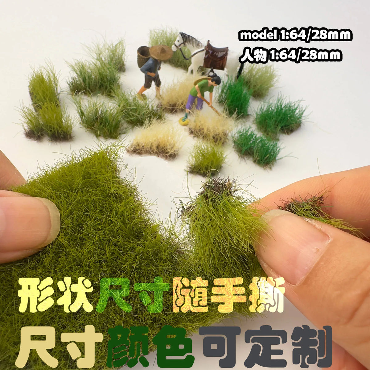 16mm static grass tufts: green fuzzy grassy terrain for 1:64 dioramas