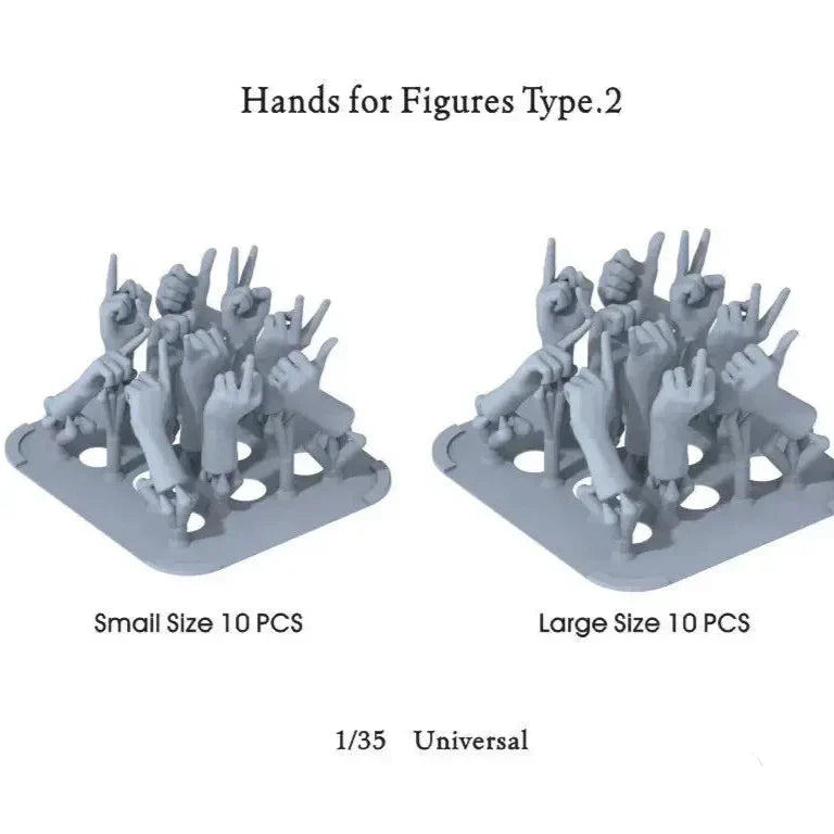 1/35 3D-printed hands in gray plastic for scale modeling tools