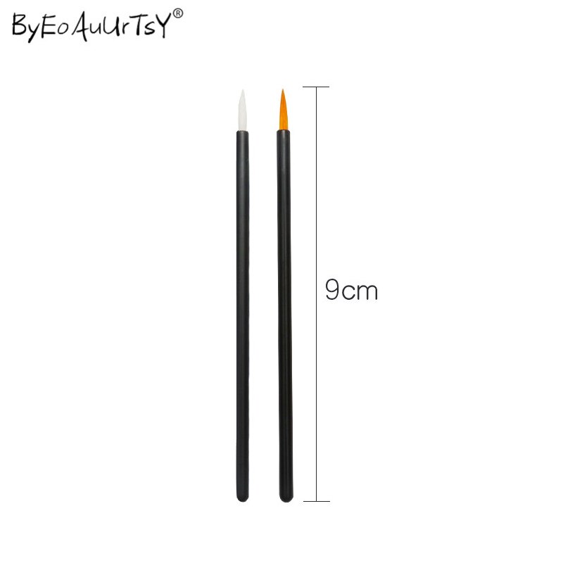 Two 9cm quality brushes with black handles, white and orange tips from 50 pcs disposable round brushes