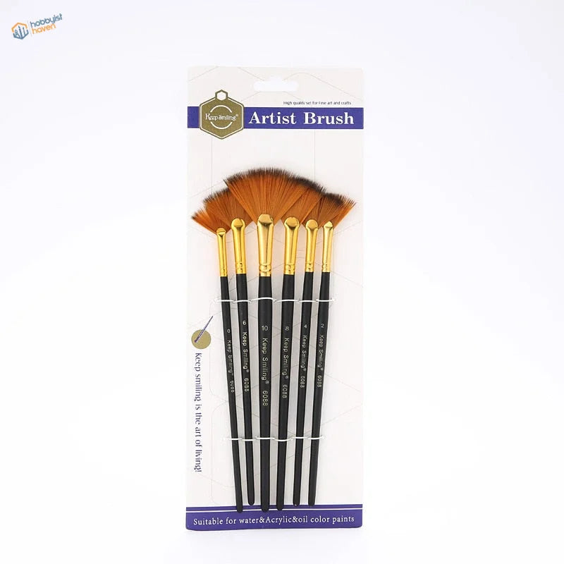 Fan brushes set with black handles, gold ferrules in Keep Smiling pack