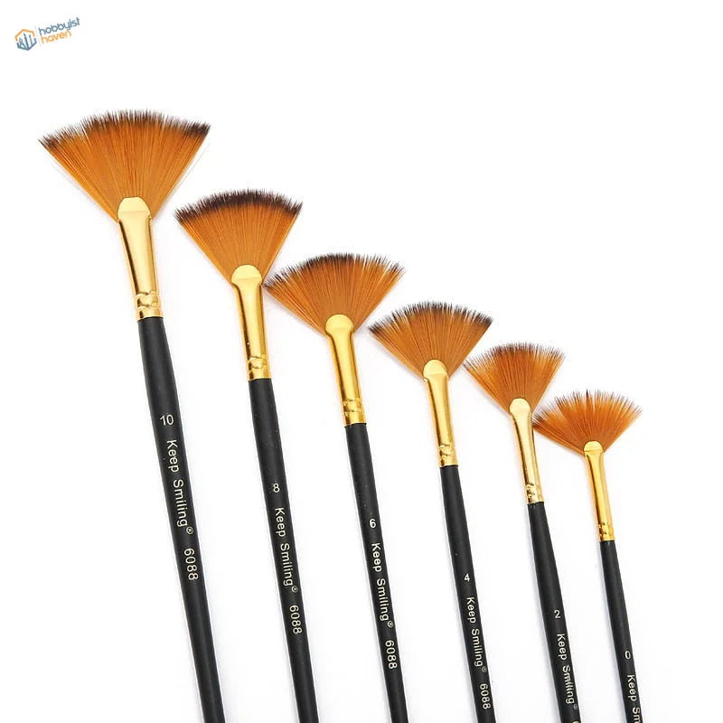 Fan brushes set with black handles, gold ferrules, orange bristles, Keep Smiling 6088