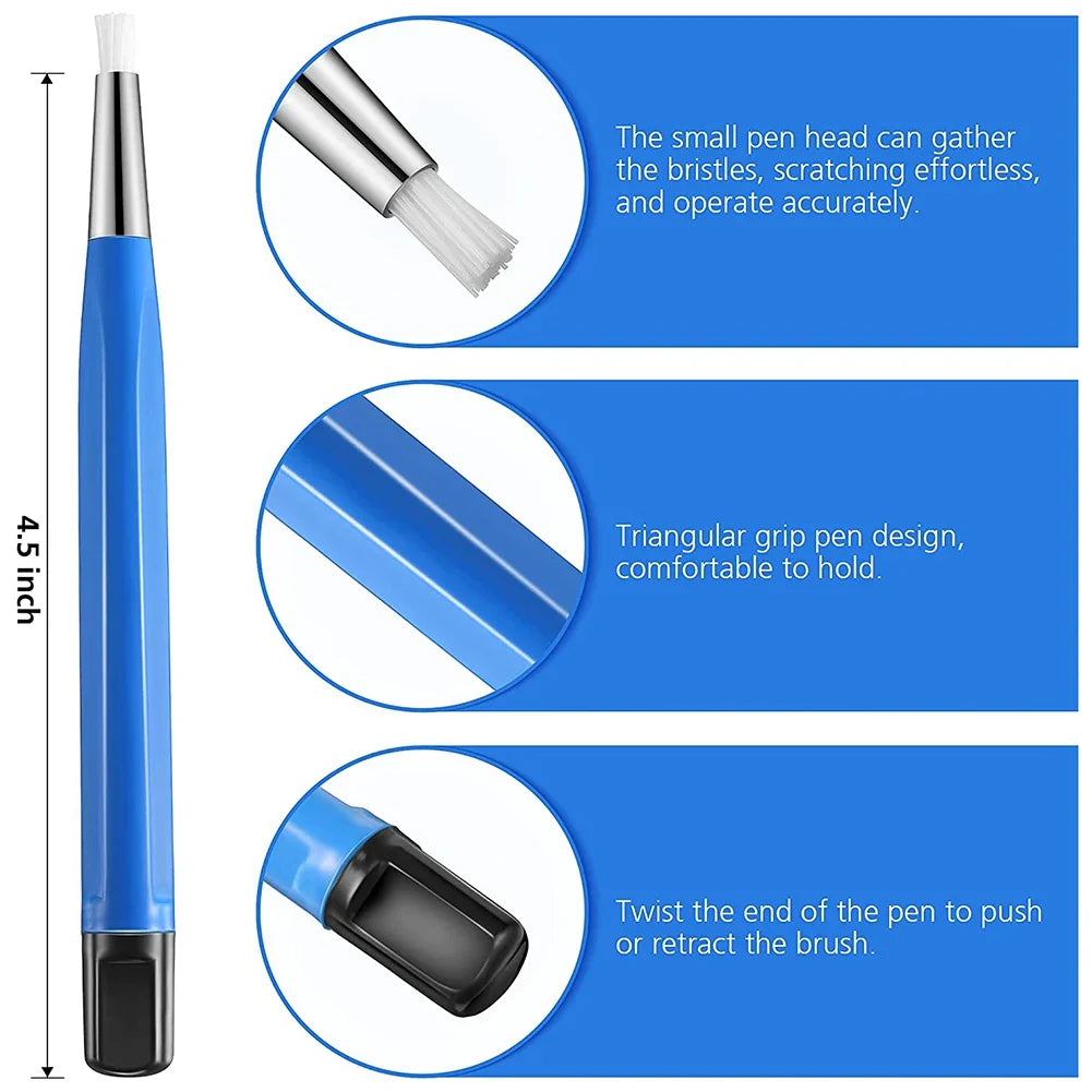 Blue and black brush pen with steel wire tip and triangular grip from 4pcs scratches effects brush pen set for scale modeling