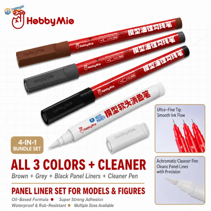 Fine panel liner pen set in red black and white with fine tips for detailed crafting and precise panel liner use