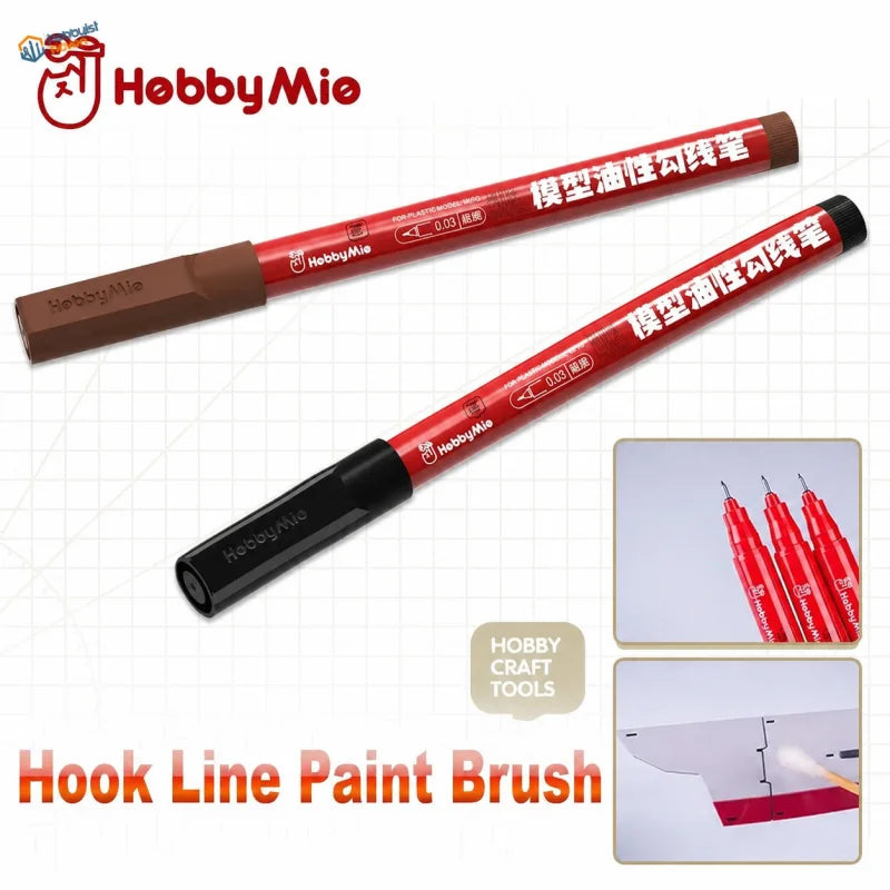 Red and black hobbymie fine panel liner pen with a 0.3mm tip for precise model painting detailing