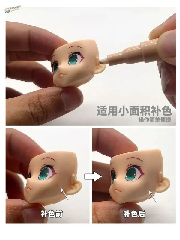 Beige doll head detailed with flesh tones acrylic pens