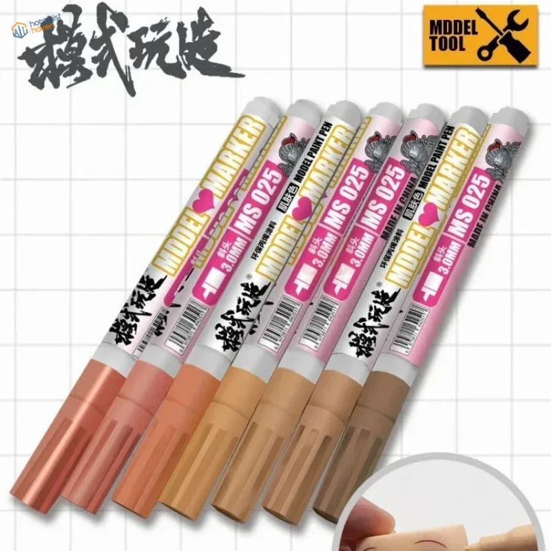 Flesh tones acrylic pens: 6 earthy MS 025 markers with cat design