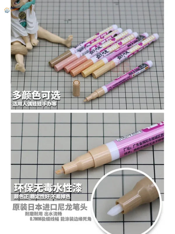 Flesh tones acrylic pens: pink beige markers with hearts, 0.7mm tips