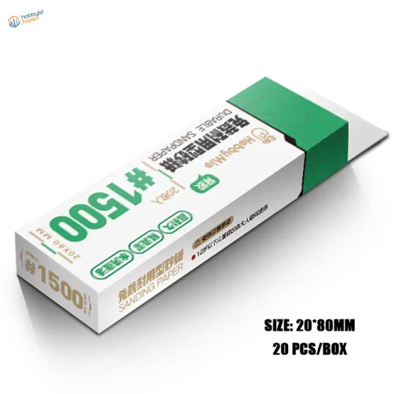 White and green acrylic sanding sticks box with #1500 sandpaper