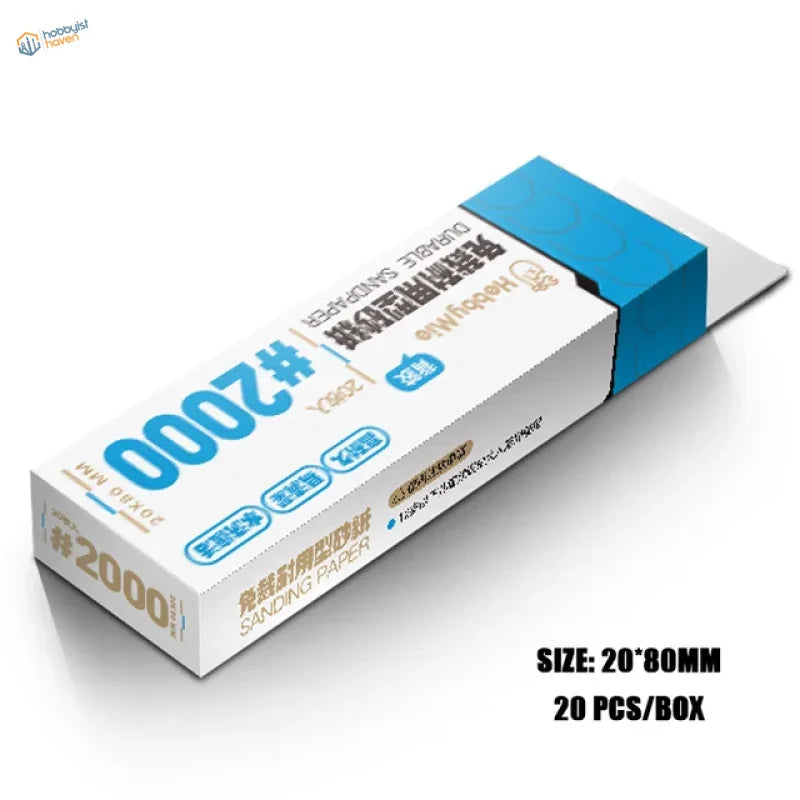 White and blue #2000 acrylic sanding sticks box with blue abrasive strip