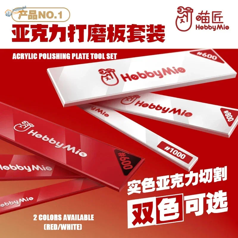 Hobbymie red and white acrylic sanding sticks polishing plates set