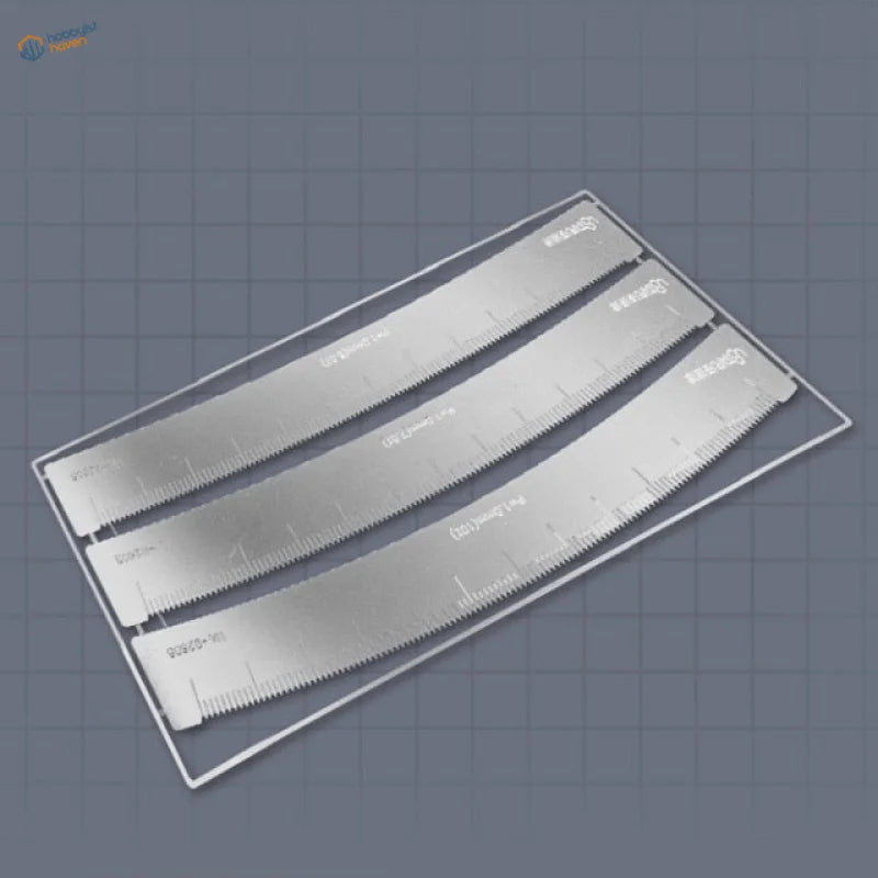 Three silver Flexible Equidistant Marking Engraving Guide rulers with serrated edges