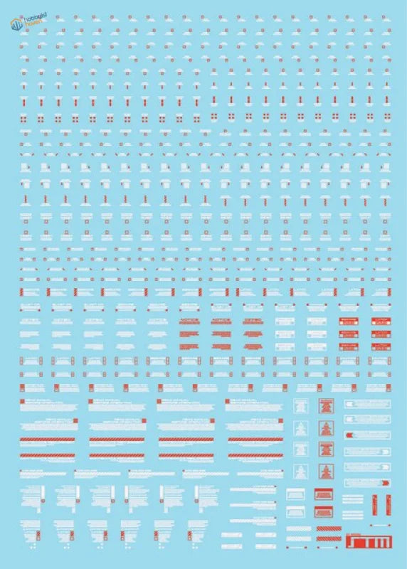 Fluorescent decals in light blue sheet with white red rows for HG MG Gunplas