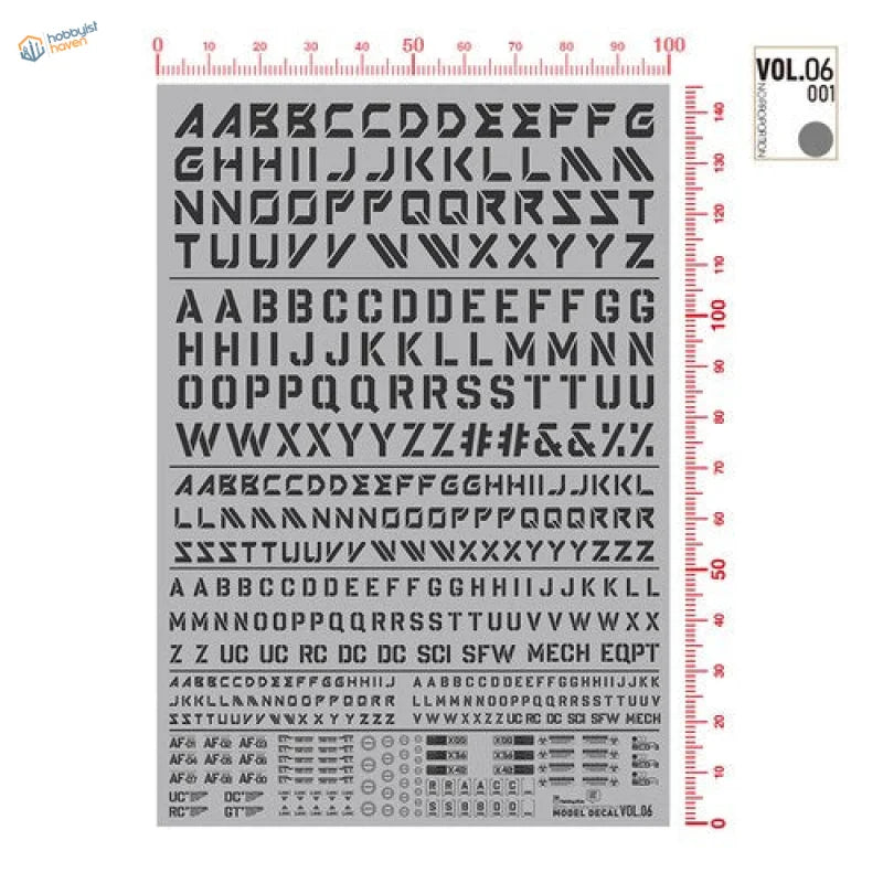 Gray fluorescent decals sheet with digital-style letters for scale modeling