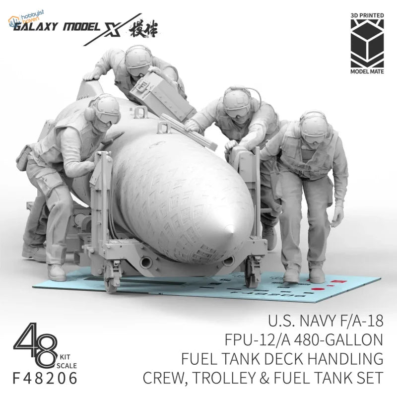 Gray 3d printed fuel tank model for galaxy 1/48 f/a-18 deck handling crew set with crew figures