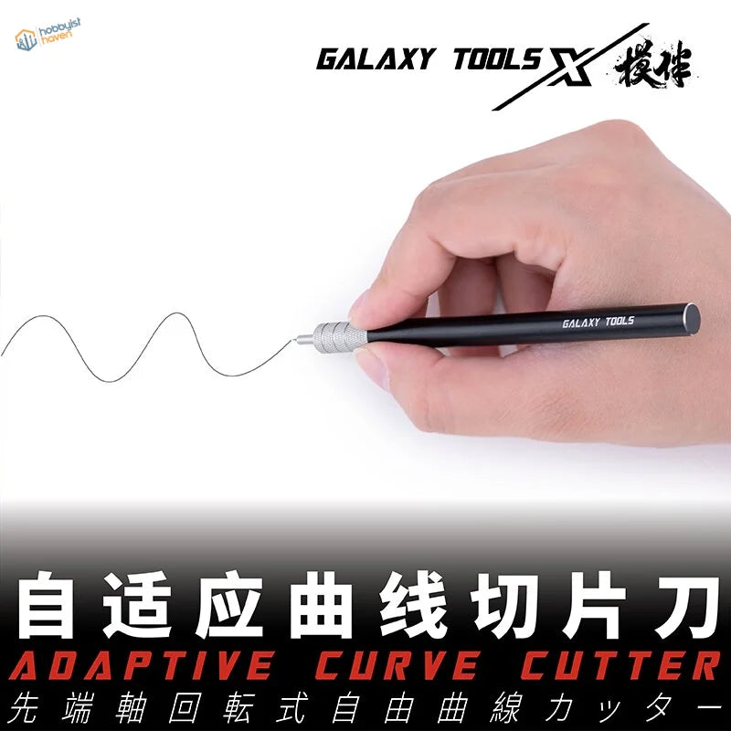 Black Galaxy 360 rotating blade pen with adaptive curve cutter and textured grip