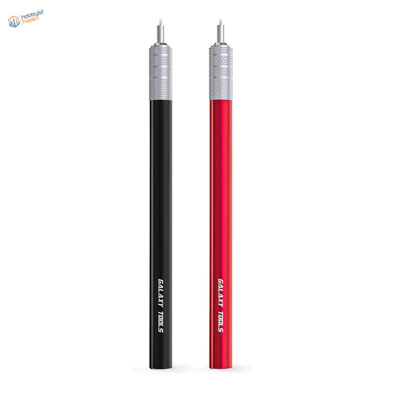 Galaxy 360 rotating blade pens in black and red with silver grips