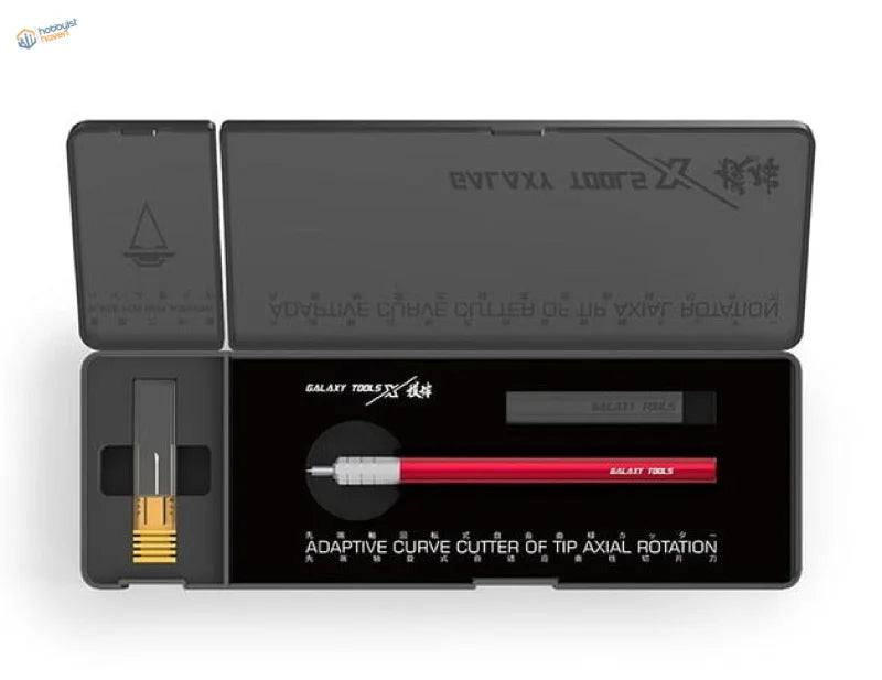 Galaxy 360 rotating blade pen in red with silver tip in black case