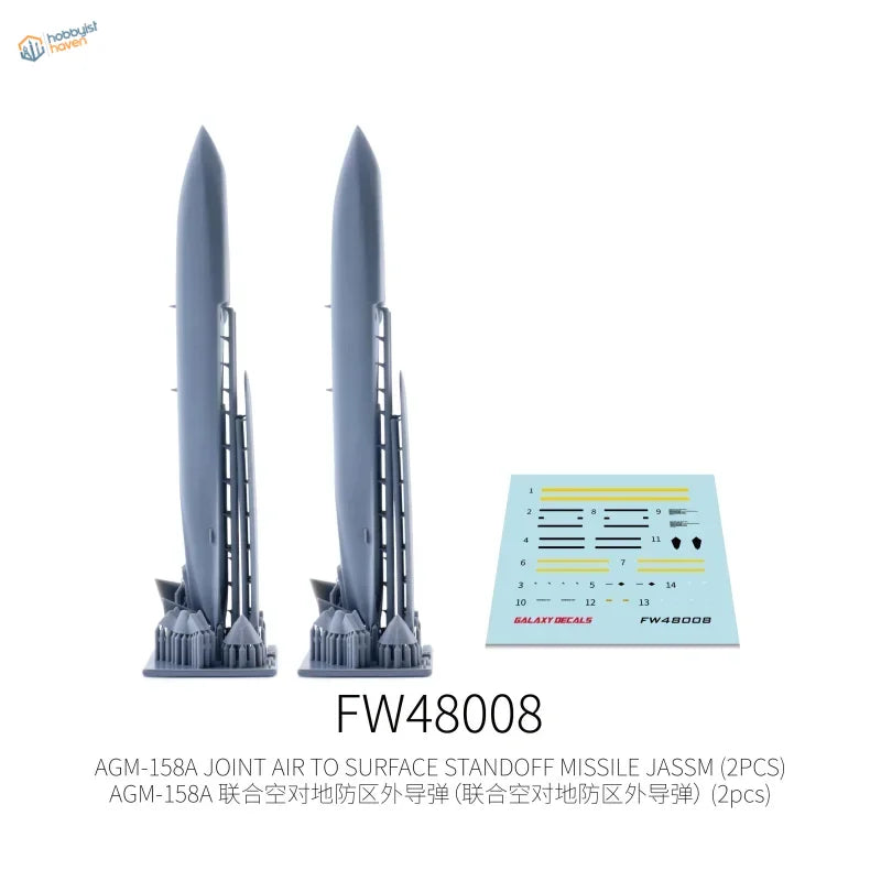 Galaxy Model 1/48 AGM-158A JASSM gray plastic missile kits on pedestals