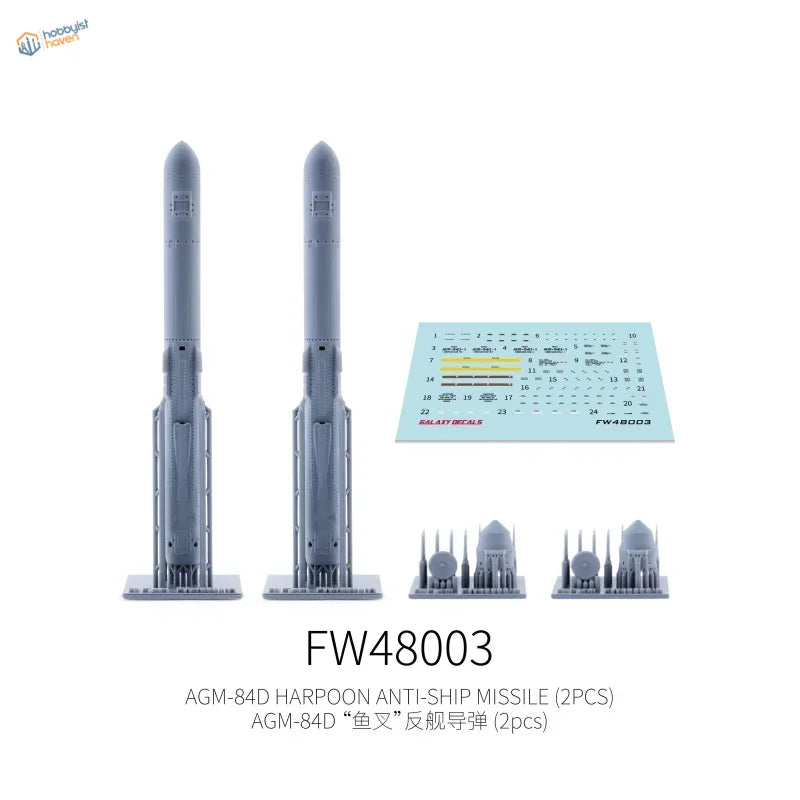 Gray AGM-84D Harpoon missiles on stands from Galaxy Model 1/48 aircraft weapons
