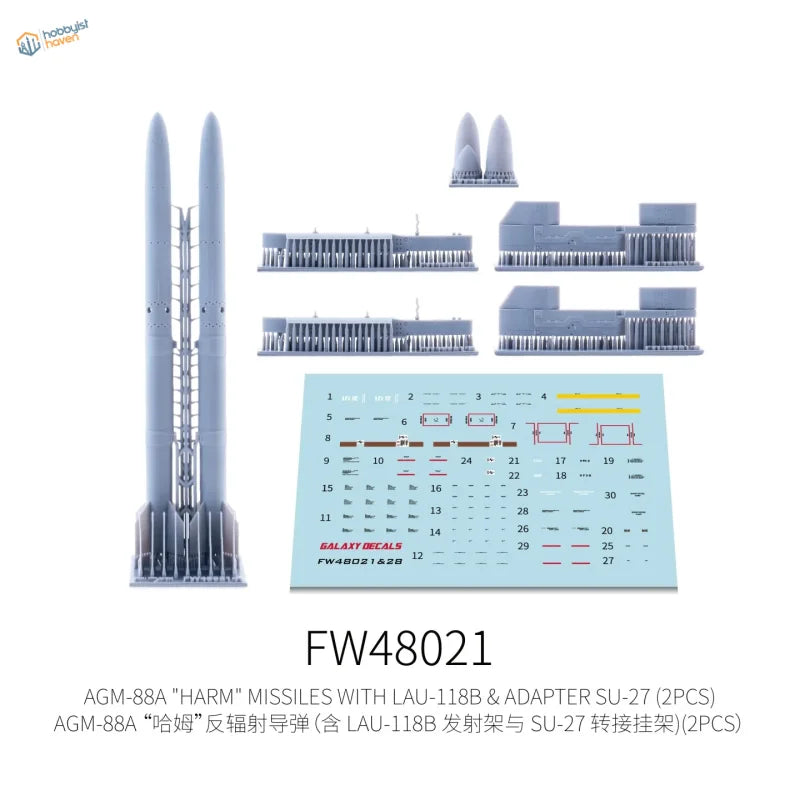 Galaxy Model 1/48 AGM-88A HARM missiles with LAU-118B launchers on SU-27 adapters