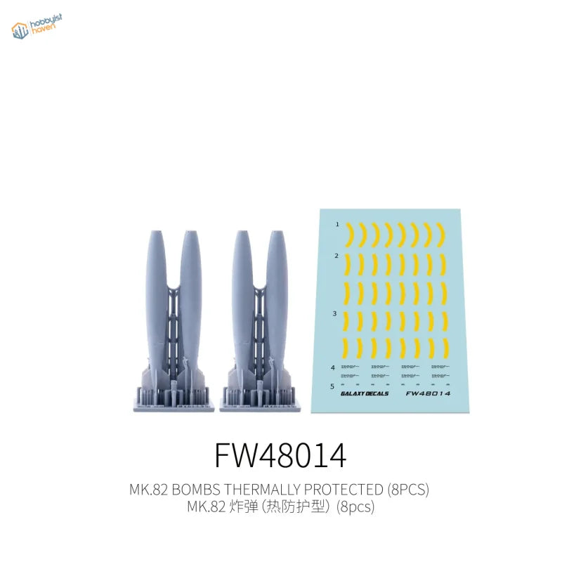 Galaxy Model 1/48 gray plastic MK.82 bombs with yellow decals, aircraft weapons