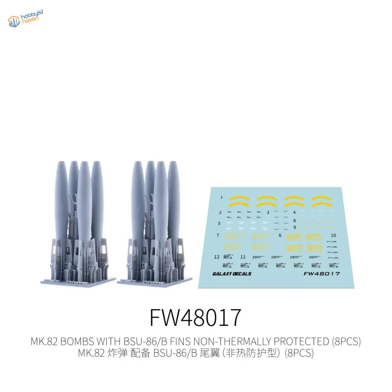 Galaxy model 1/48 gray MK.82 bombs with fins and galaxy decals