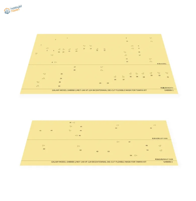 Yellow die-cut flexible Galaxy Model mask sheets for 1/48 F-14A Tamiya kit