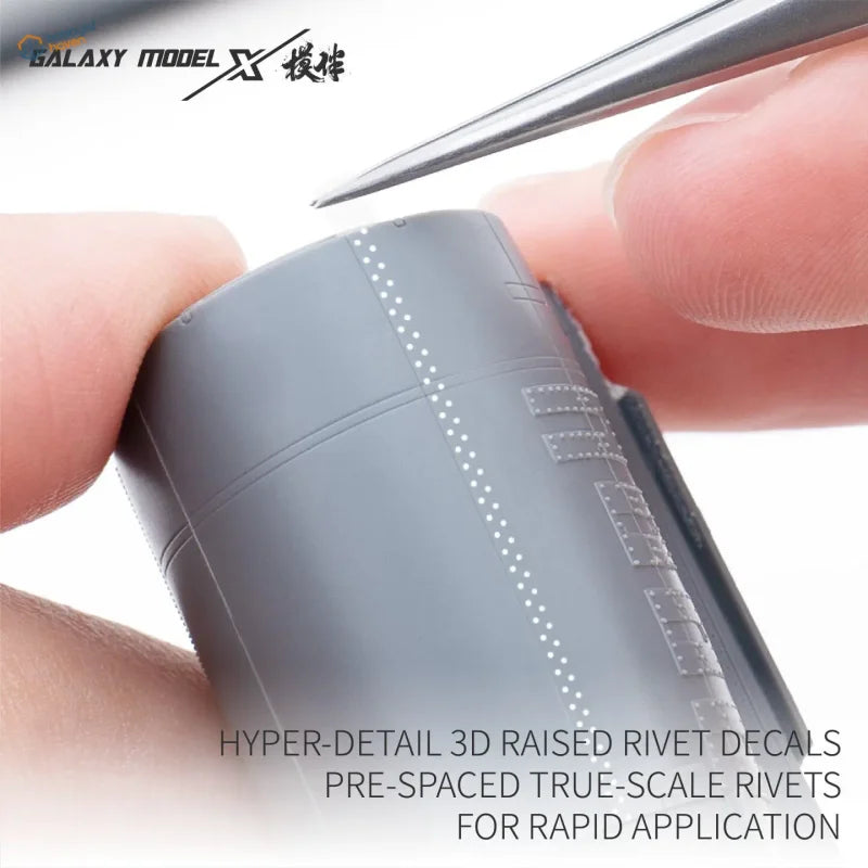 Gray 3d raised rivet decals by Galaxy Model applied to model airplane fuselage enhancing realistic rivet details