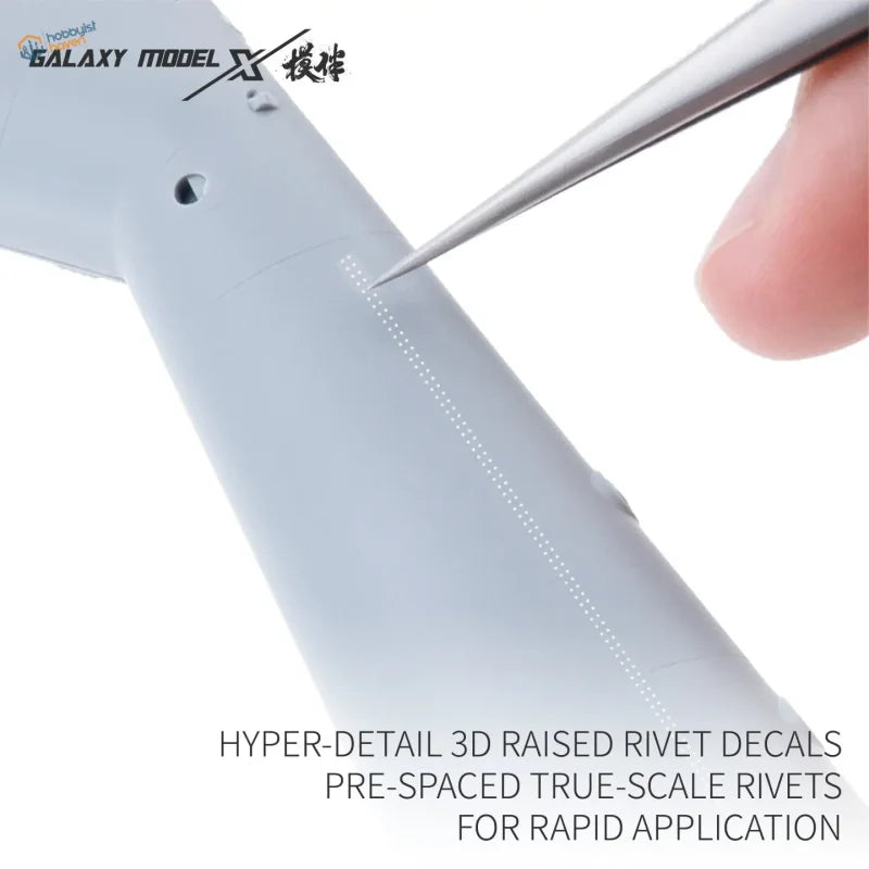 Gray 3d raised rivet decals by Galaxy Model for model airplane kits featuring single line raised rivet design