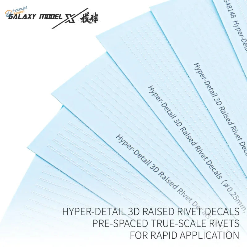 Light blue galaxy model single line 3d raised rivet decals showcasing detailed raised rivet decals for models