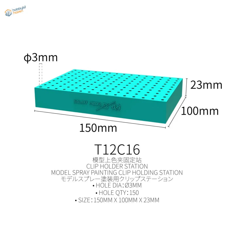 Galaxy models clip holding base with teal 150-hole grid