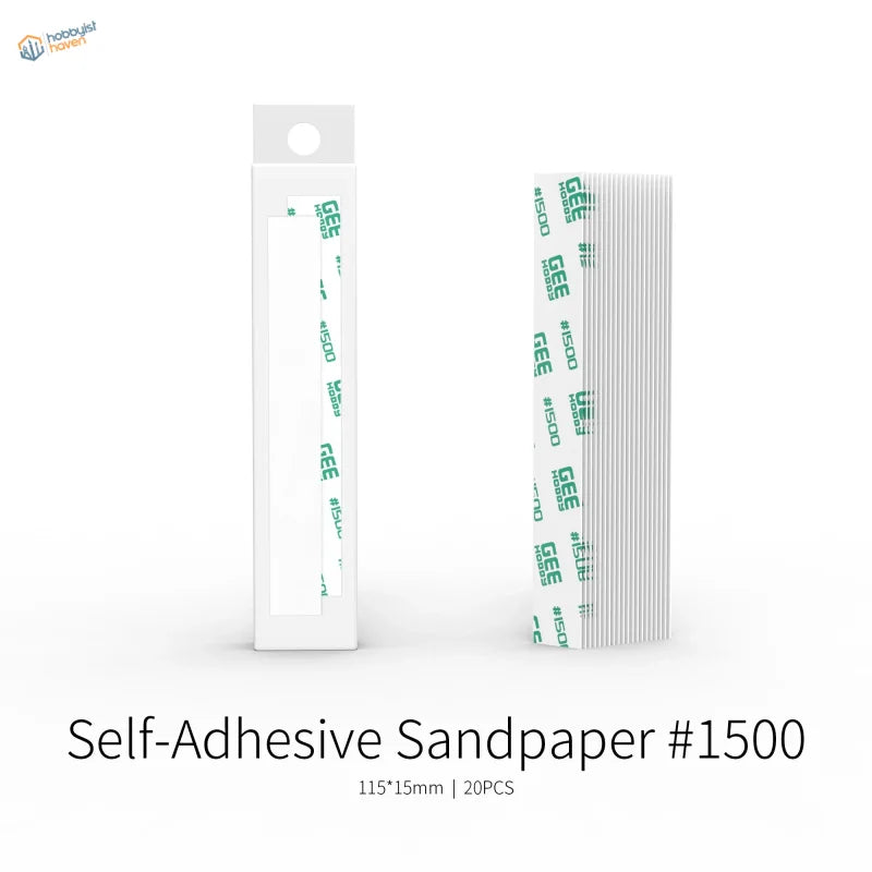 White self-adhesive sandpaper strips 1500 grit in clear sleeve by GeeHobby with grits x 20pcs and bonus toy kit for sanding sticks