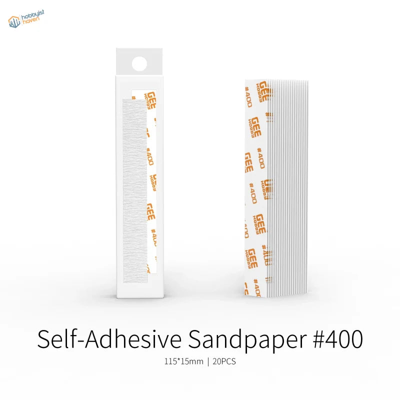White self-adhesive sandpaper grits x 20pcs in orange branded sleeve for modeling with bonus toy kit and sanding sticks