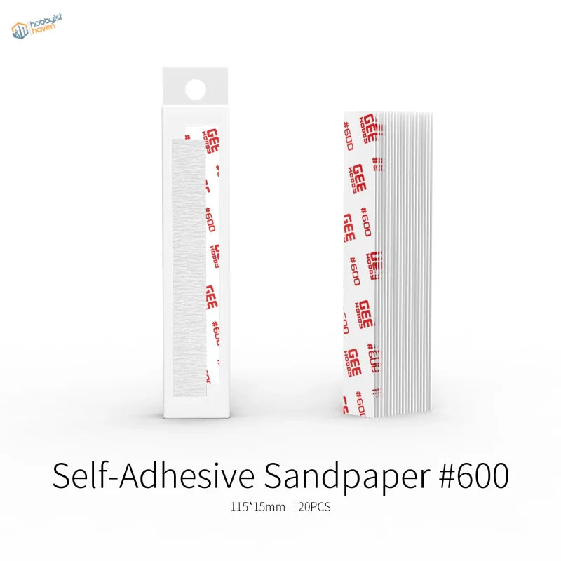 Gee hobby self-adhesive white sandpaper strips #600 grit in clear sleeve with red branding grits x 20pcs bonus toy kit