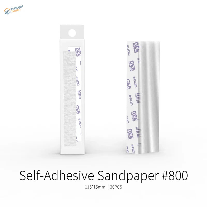 GeeHobby white self-adhesive sandpaper grits x 20pcs in clear sleeve for modeling with bonus toy kit and sanding sticks