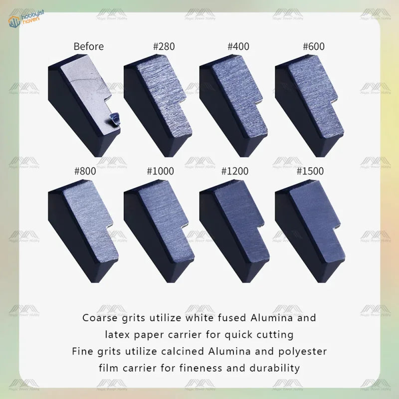 Black rectangular sanding sticks with grits 280 to 1500 included in geehobby self-adhesive sandpaper 20pcs bonus toy kit