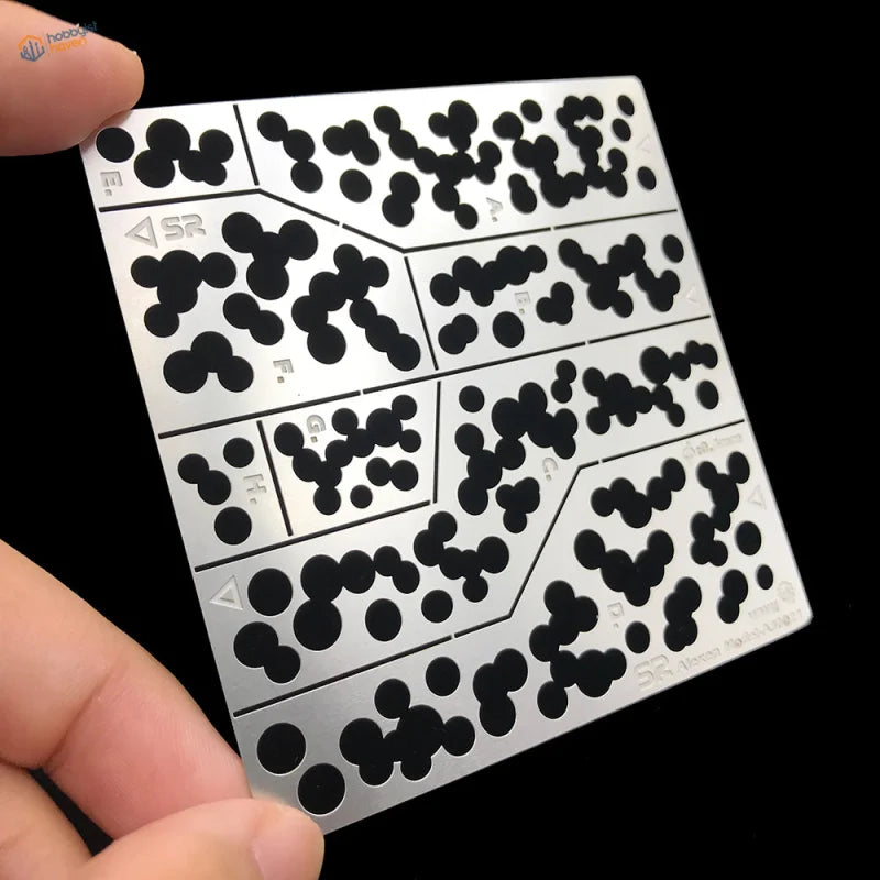 German ambush camouflage stencils with silver metal grid cutouts