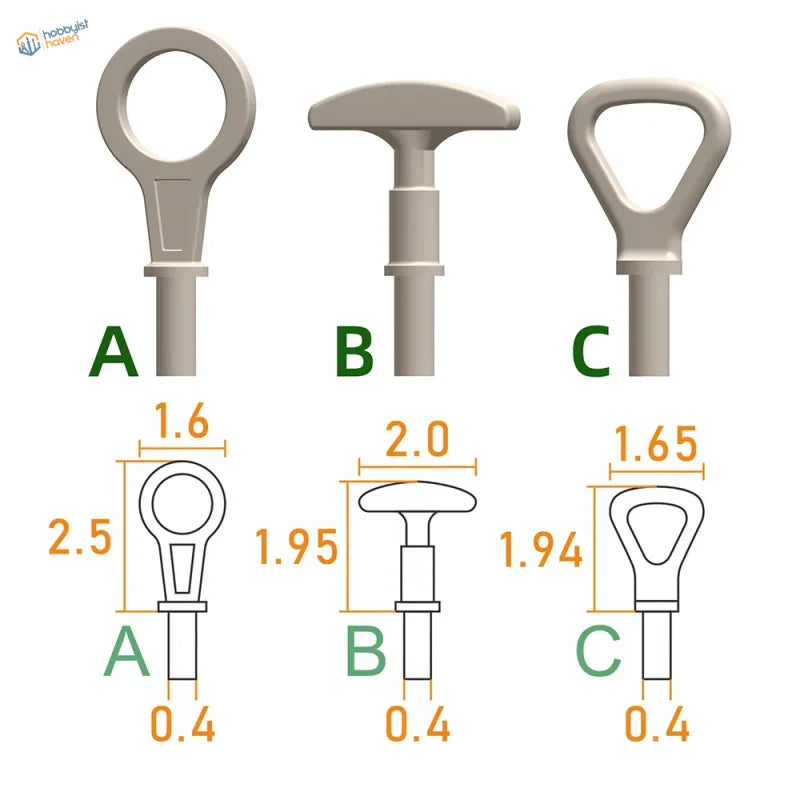GN Model 3D-printed 1/24 oil dipstick handles A B C in beige plastic