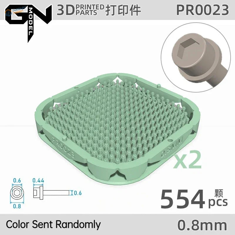 Light green 3D printed recessed hex flange rivet model pr0023 with pin grid