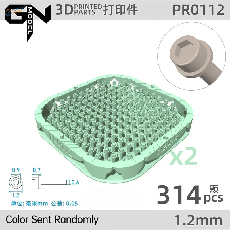 Light green 3D printed recessed hex flange rivets tray with 314 hex pegs