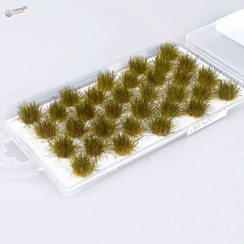 24 miniature green brown grass flower patches in clear plastic container