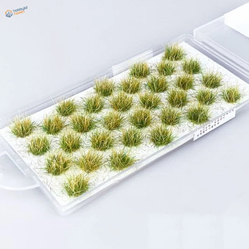 24 green yellow grass flower patches in clear tray for model scenery