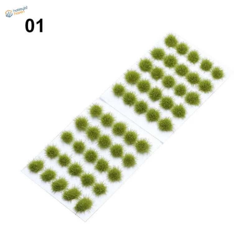 Green fuzzy grass flower patches on adhesive sheets for model scenery